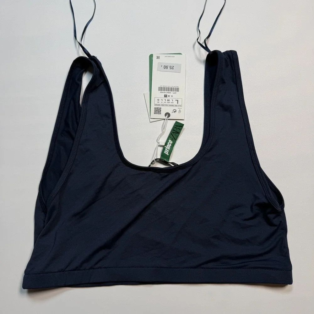 ZARA X Prince Sports Bra Womens Large Blue‎ Tennis Logo Stretch Pullover Top